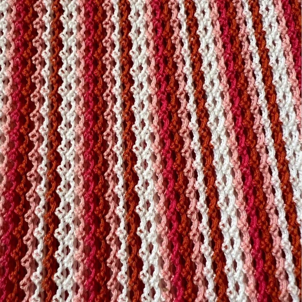 C&C California Crochet Beach Cover Up Sleeveless Halter Striped Pink White Small - Picture 5 of 8